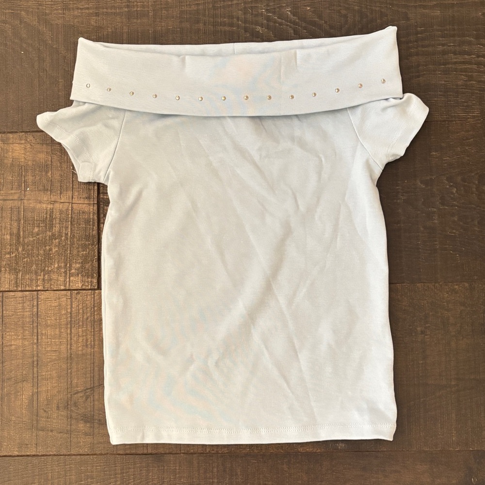 Off-Shoulder Light Blue Top with Studs Zara